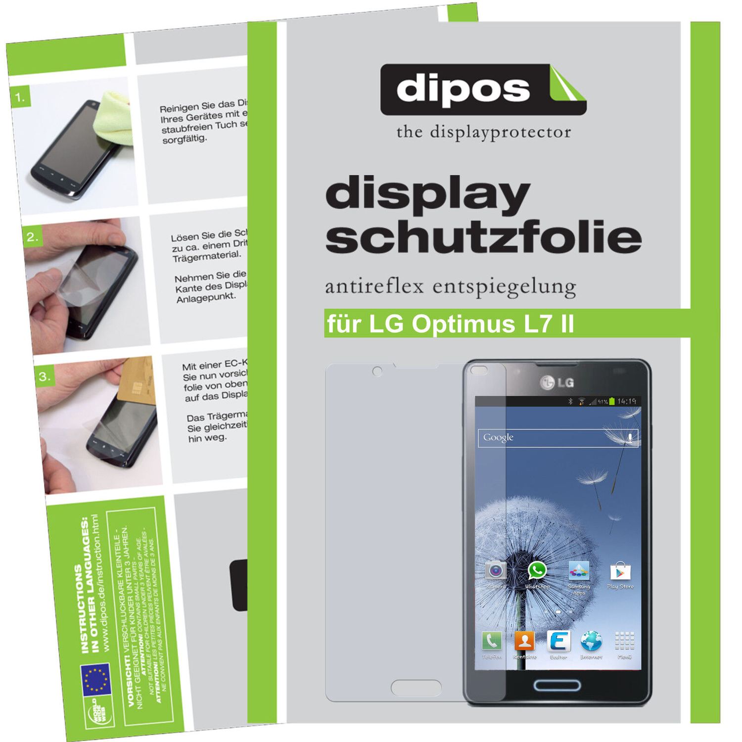Matte Displayschutzfolie von dipos passend für P710 Optimus L7 II LG, präziser Zuschnitt und blasenfrei montiert