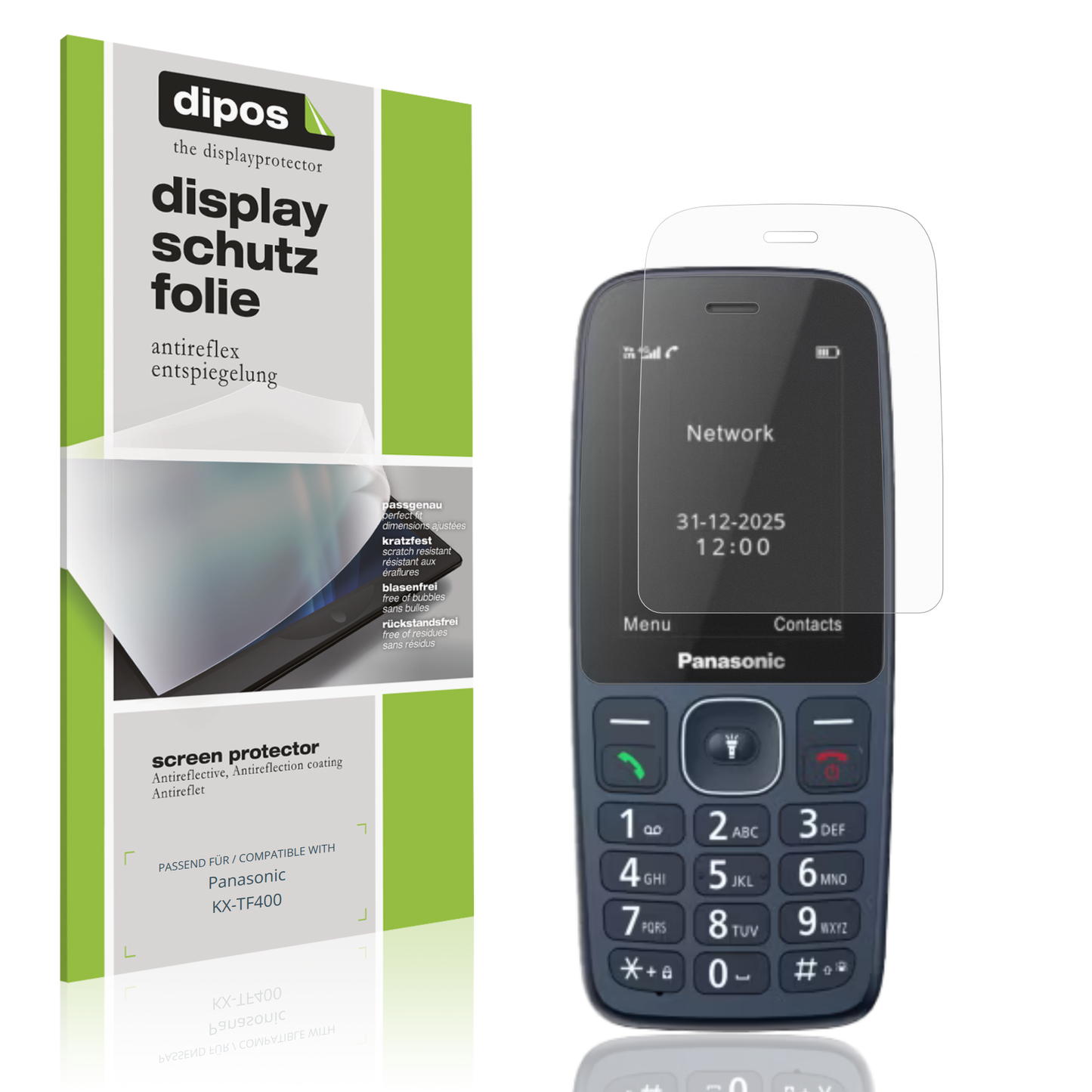 Matte Displayschutzfolie von dipos passend für Panasonic KX-TF400, präziser Zuschnitt und blasenfrei montiert