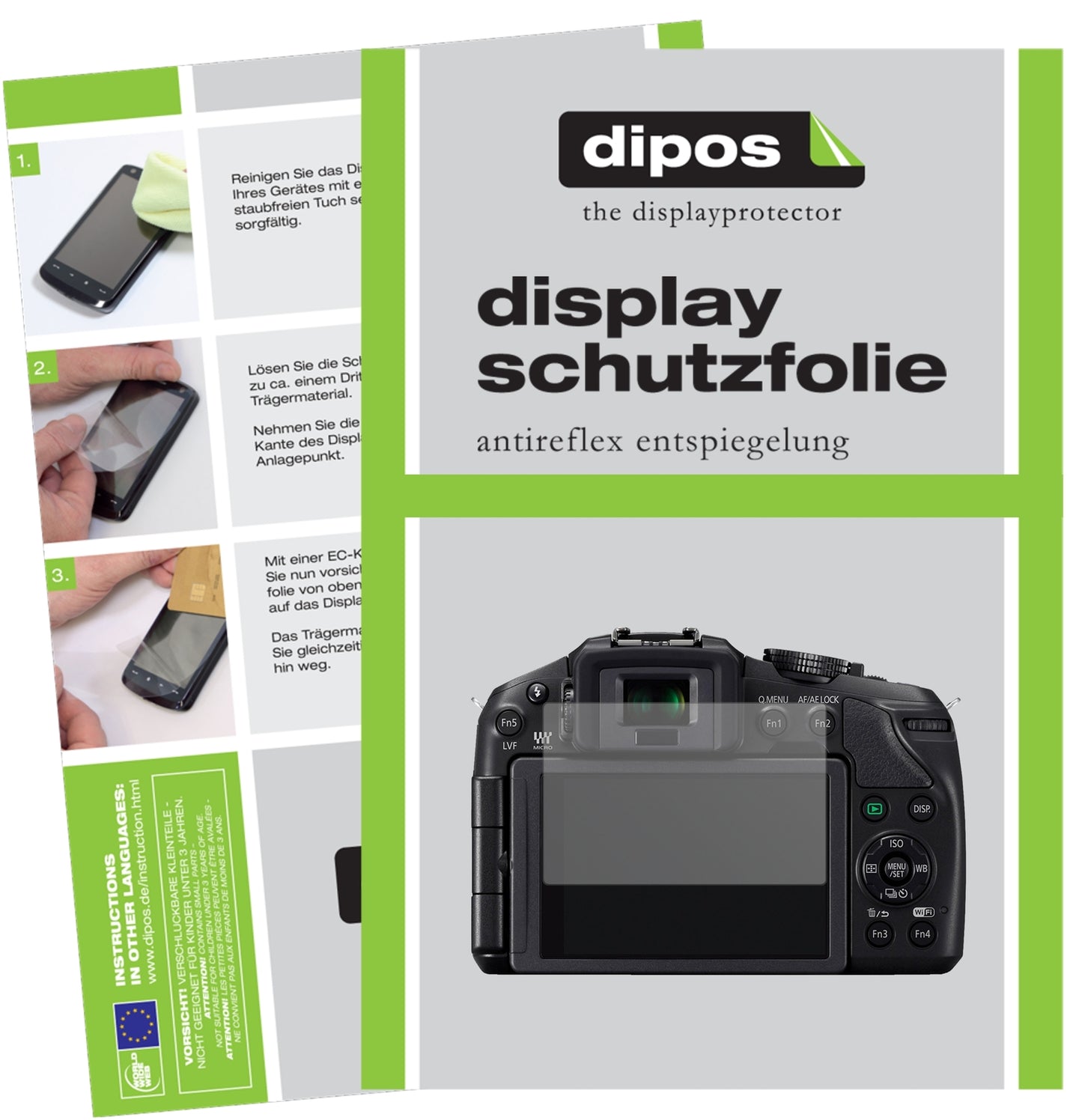Matte Displayschutzfolie von dipos passend für Panasonic Lumix DMC-G5KEG-K, präziser Zuschnitt und blasenfrei montiert