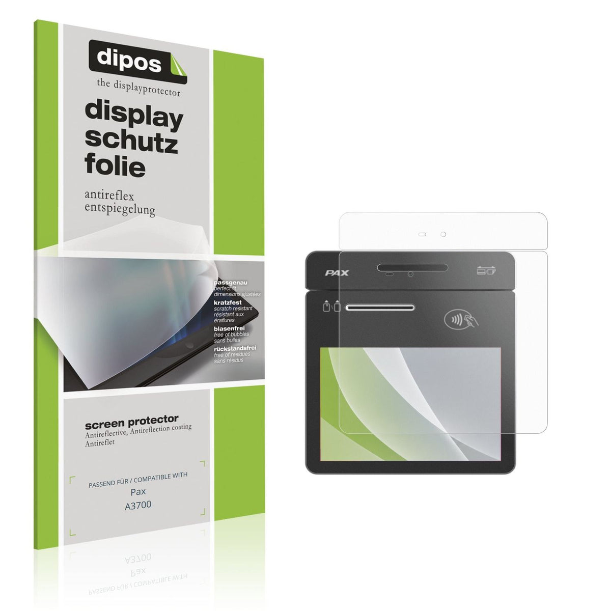 Matte Displayschutzfolie von dipos passend für Pax A3700, präziser Zuschnitt und blasenfrei montiert