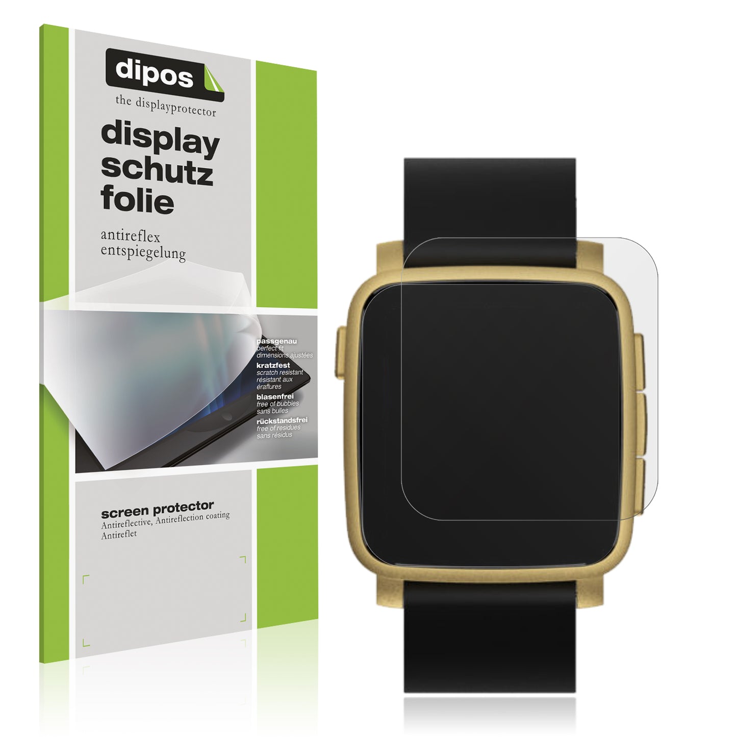 Matte Displayschutzfolie von dipos passend für Pebble Time 2, präziser Zuschnitt und blasenfrei montiert