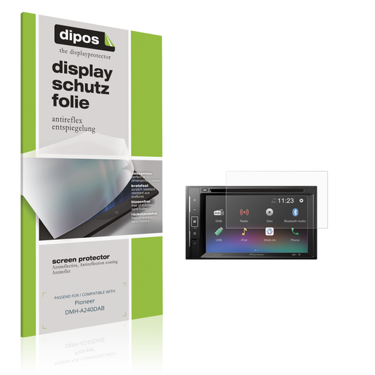 Matte Displayschutzfolie von dipos passend für Pioneer DMH-A240DAB, präziser Zuschnitt und blasenfrei montiert