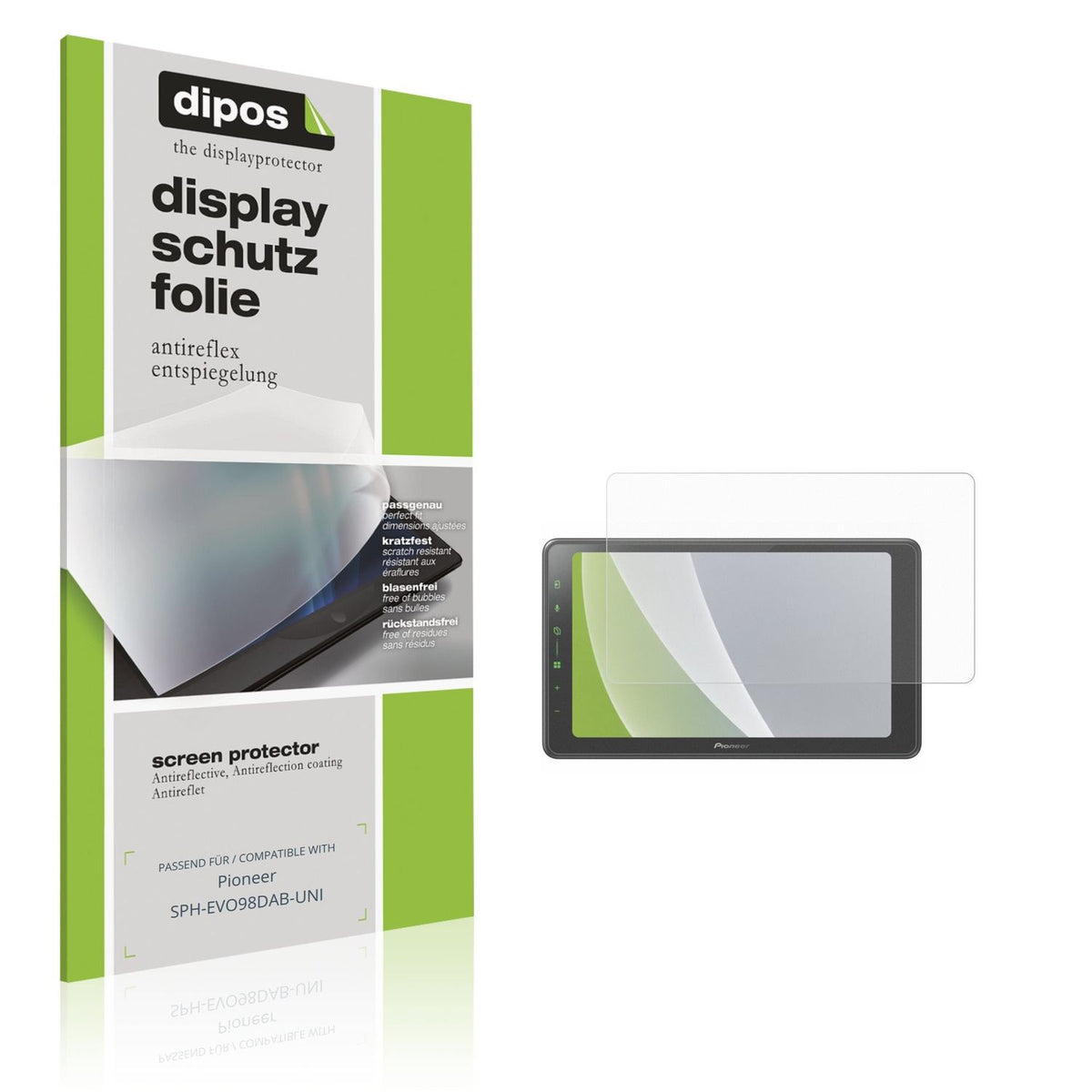 Matte Displayschutzfolie von dipos passend für Pioneer SPH-EVO98DAB-UNI, präziser Zuschnitt und blasenfrei montiert