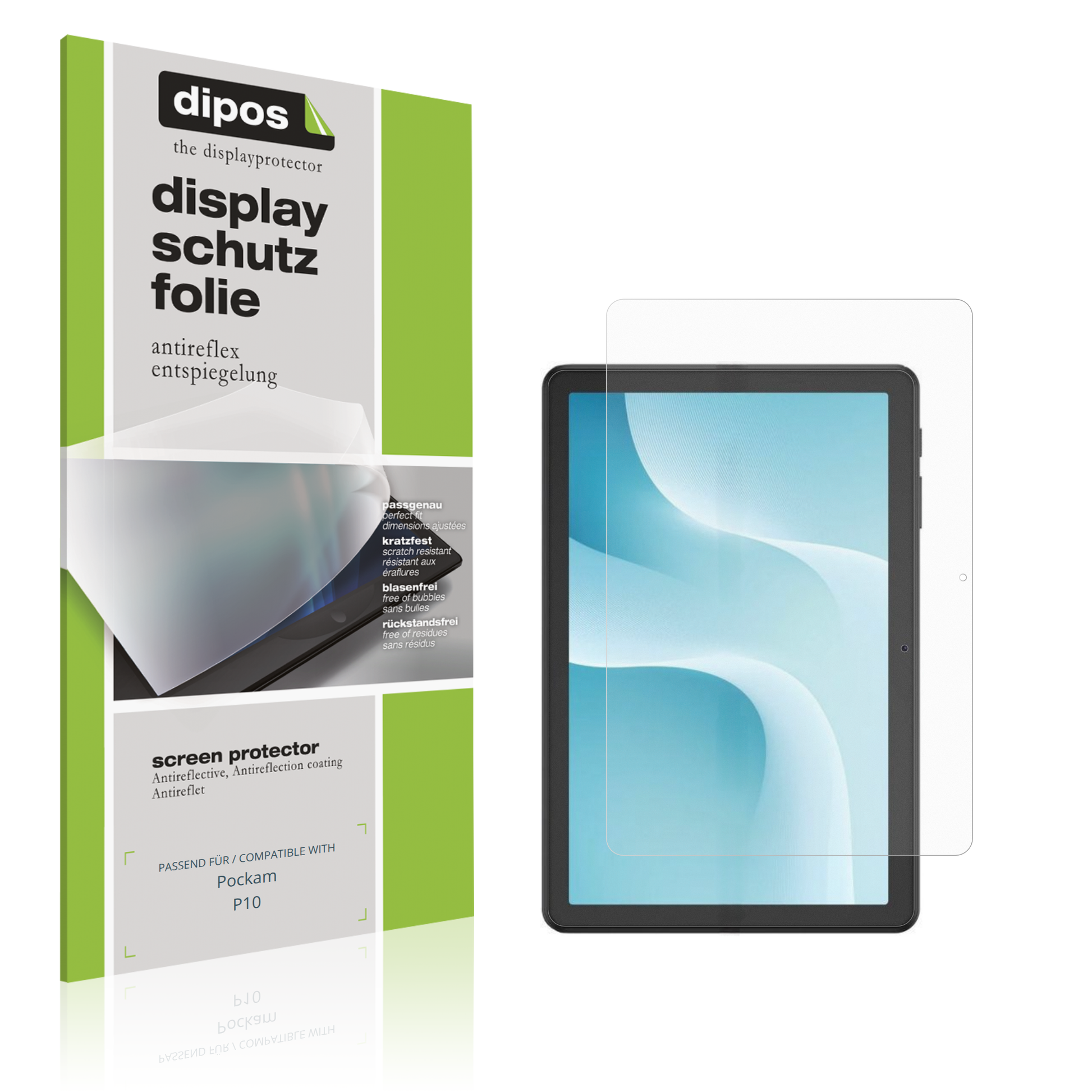 Matte Displayschutzfolie von dipos passend für Pockam P10, präziser Zuschnitt und blasenfrei montiert