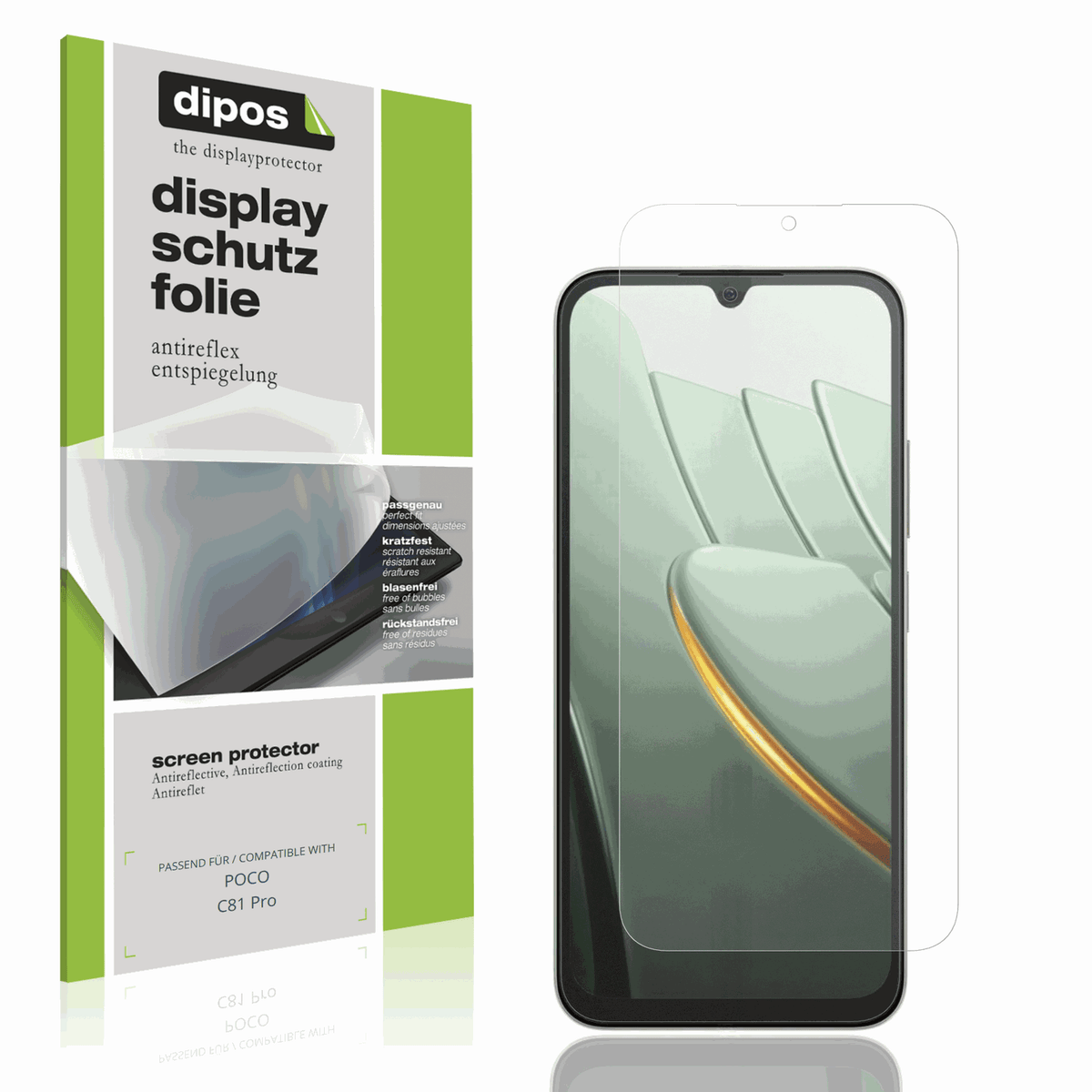Matte Displayschutzfolie von dipos passend für POCO C81 Pro, präziser Zuschnitt und blasenfrei montiert