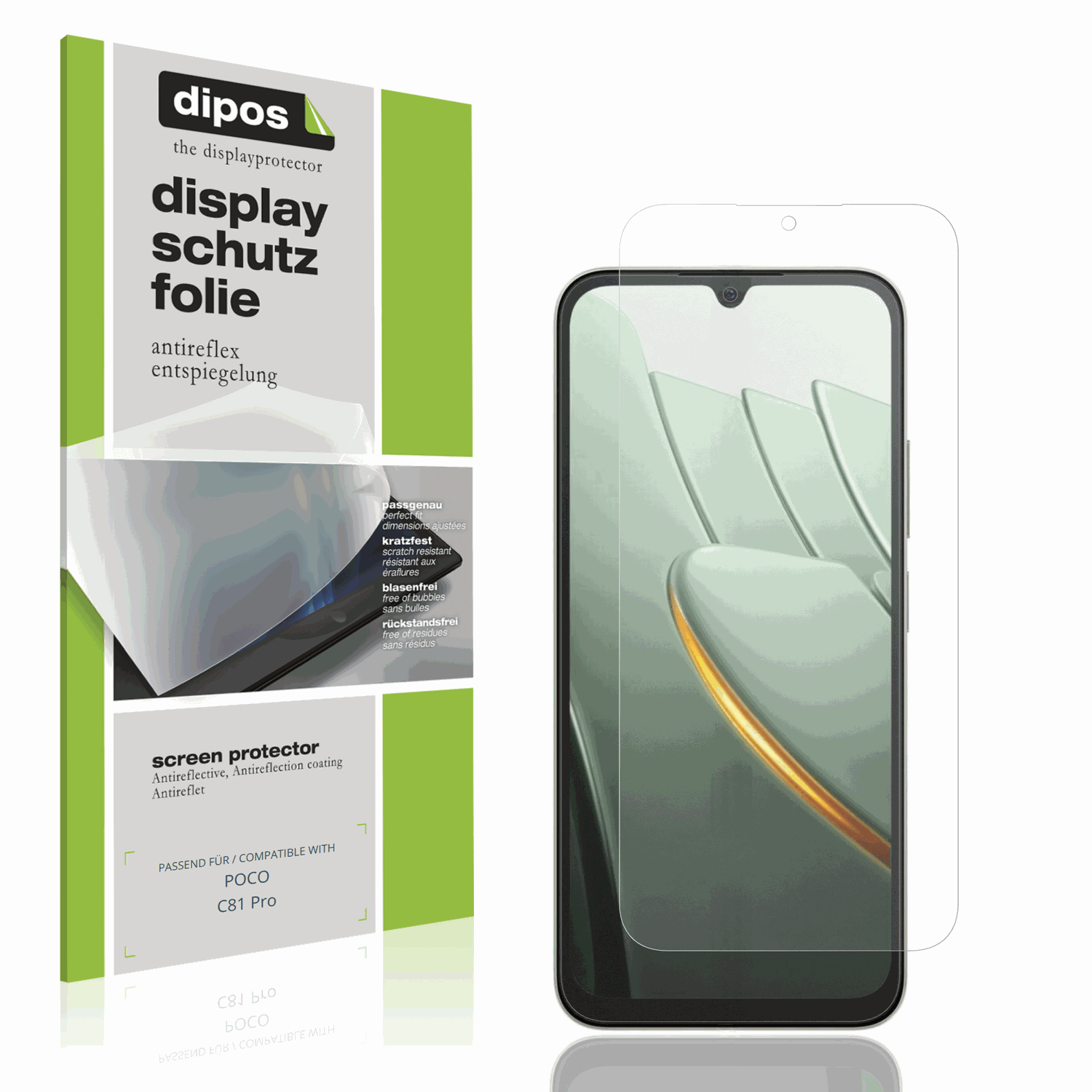 Matte Displayschutzfolie von dipos passend für POCO C81 Pro, präziser Zuschnitt und blasenfrei montiert