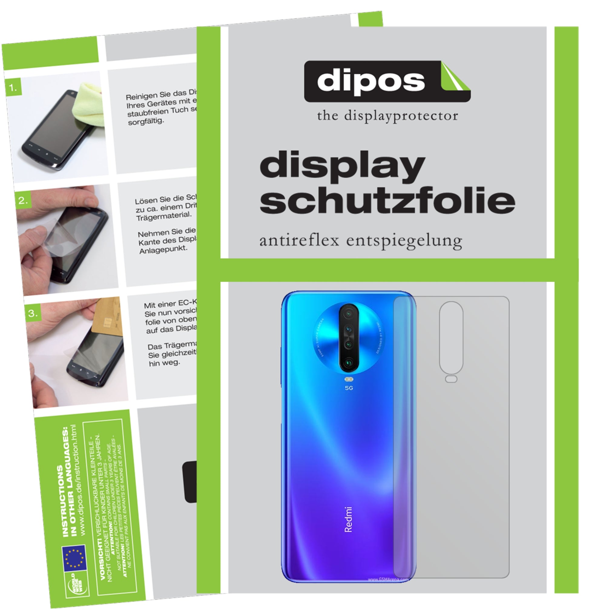 Matte Displayschutzfolie von dipos passend für POCO X2 Rückseite, präziser Zuschnitt und blasenfrei montiert