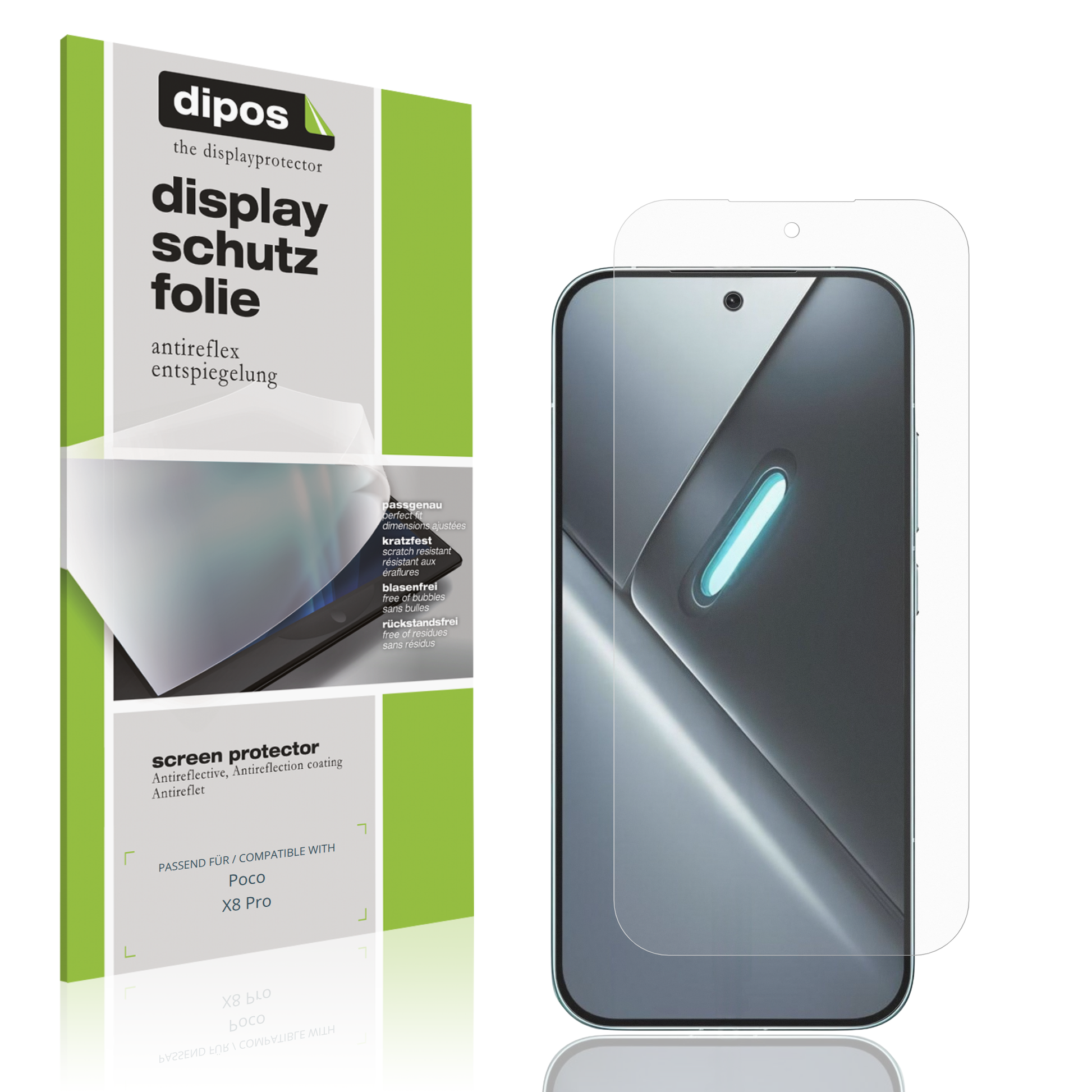 Matte Displayschutzfolie von dipos passend für Poco X8 Pro, präziser Zuschnitt und blasenfrei montiert