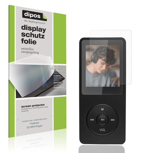 Matte Displayschutzfolie von dipos passend für Poeloisy Q2 MP3-Player, präziser Zuschnitt und blasenfrei montiert
