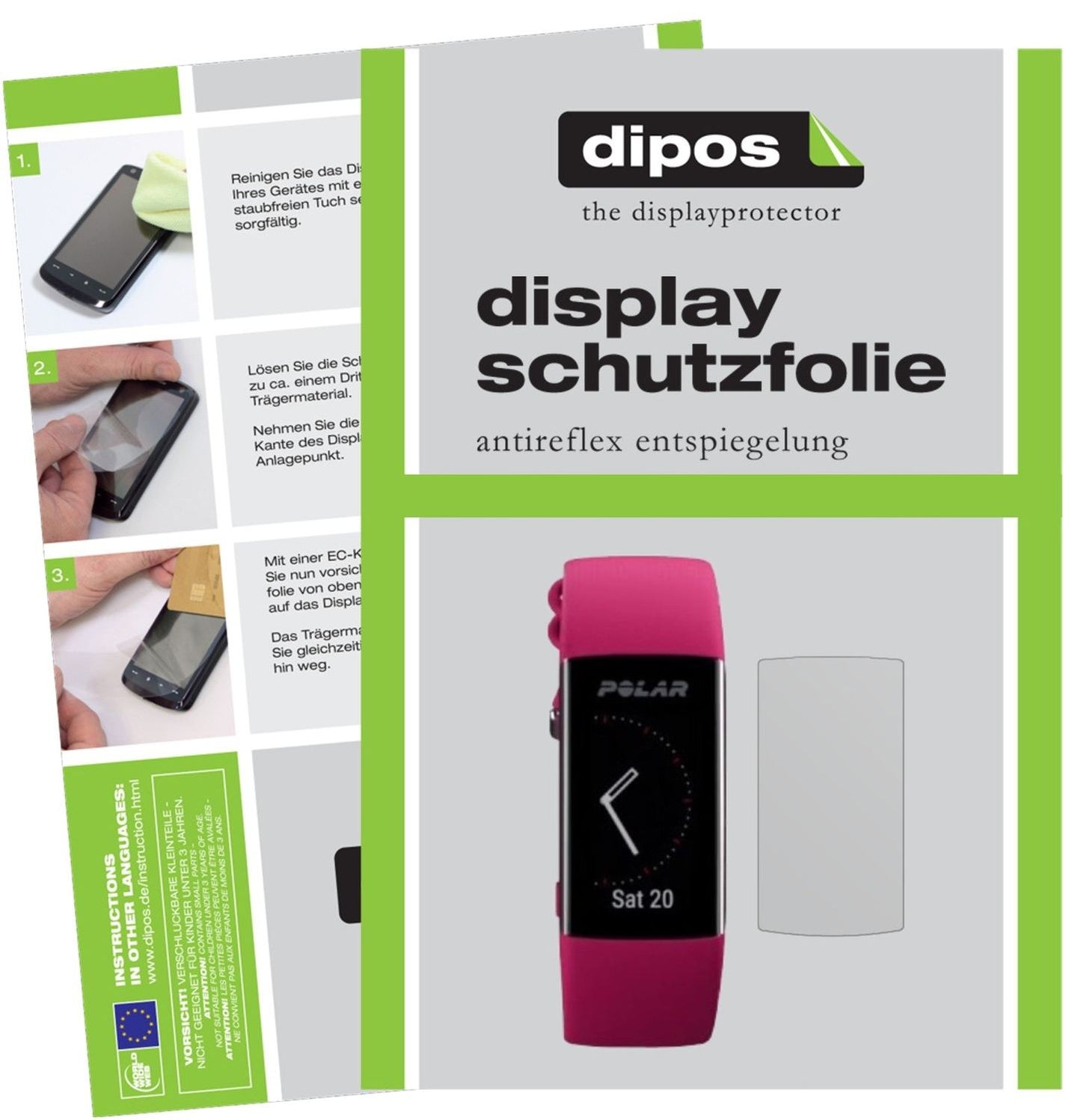 Matte Displayschutzfolie von dipos passend für Polar A370, präziser Zuschnitt und blasenfrei montiert