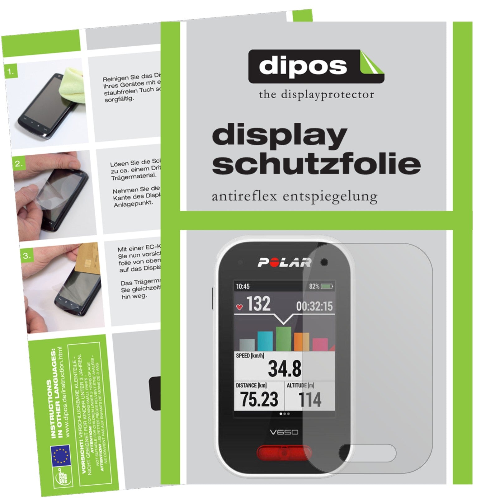 Matte Displayschutzfolie von dipos passend für Polar V650, präziser Zuschnitt und blasenfrei montiert