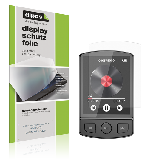 Matte Displayschutzfolie von dipos passend für PORFOYO LB-ZZY MP3-Player, präziser Zuschnitt und blasenfrei montiert