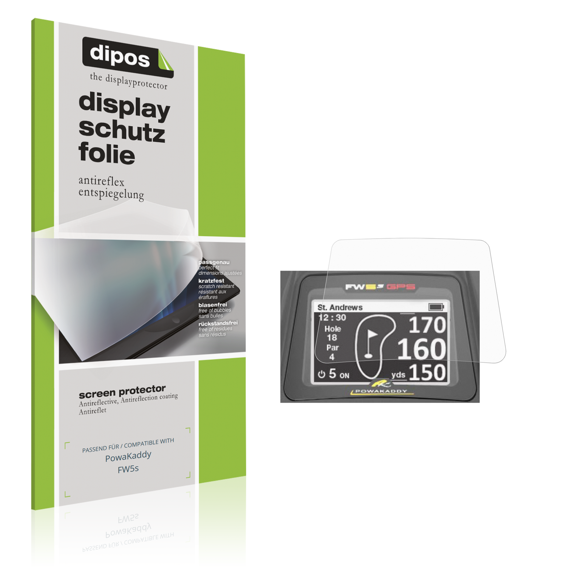 Matte Displayschutzfolie von dipos passend für PowaKaddy FW5s, präziser Zuschnitt und blasenfrei montiert