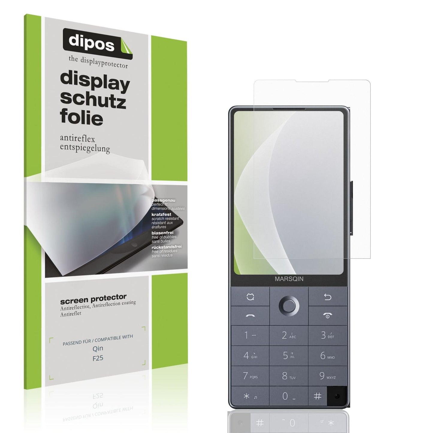 Matte Displayschutzfolie von dipos passend für Qin F25, präziser Zuschnitt und blasenfrei montiert