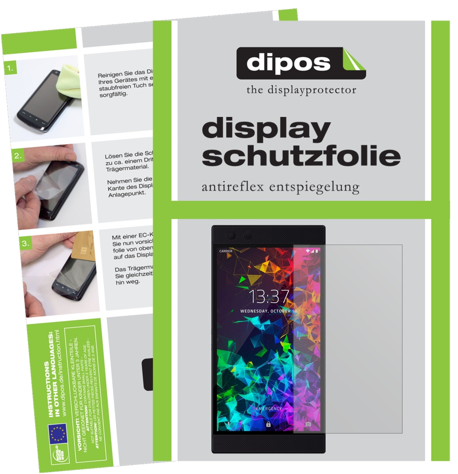 Matte Displayschutzfolie von dipos passend für Razer Phone 2, präziser Zuschnitt und blasenfrei montiert