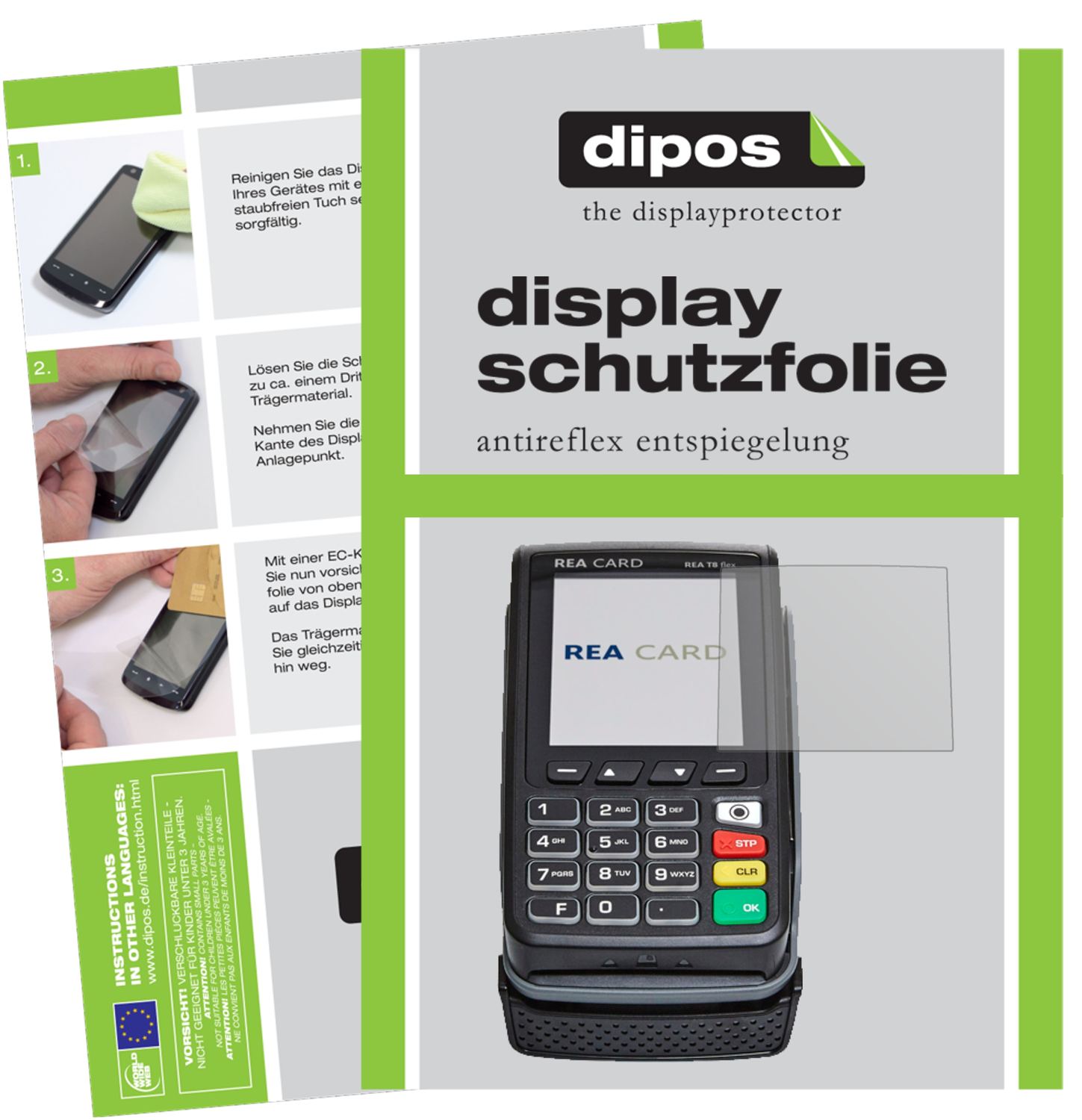 Matte Displayschutzfolie von dipos passend für REA CARD T8 flex Terminal, präziser Zuschnitt und blasenfrei montiert