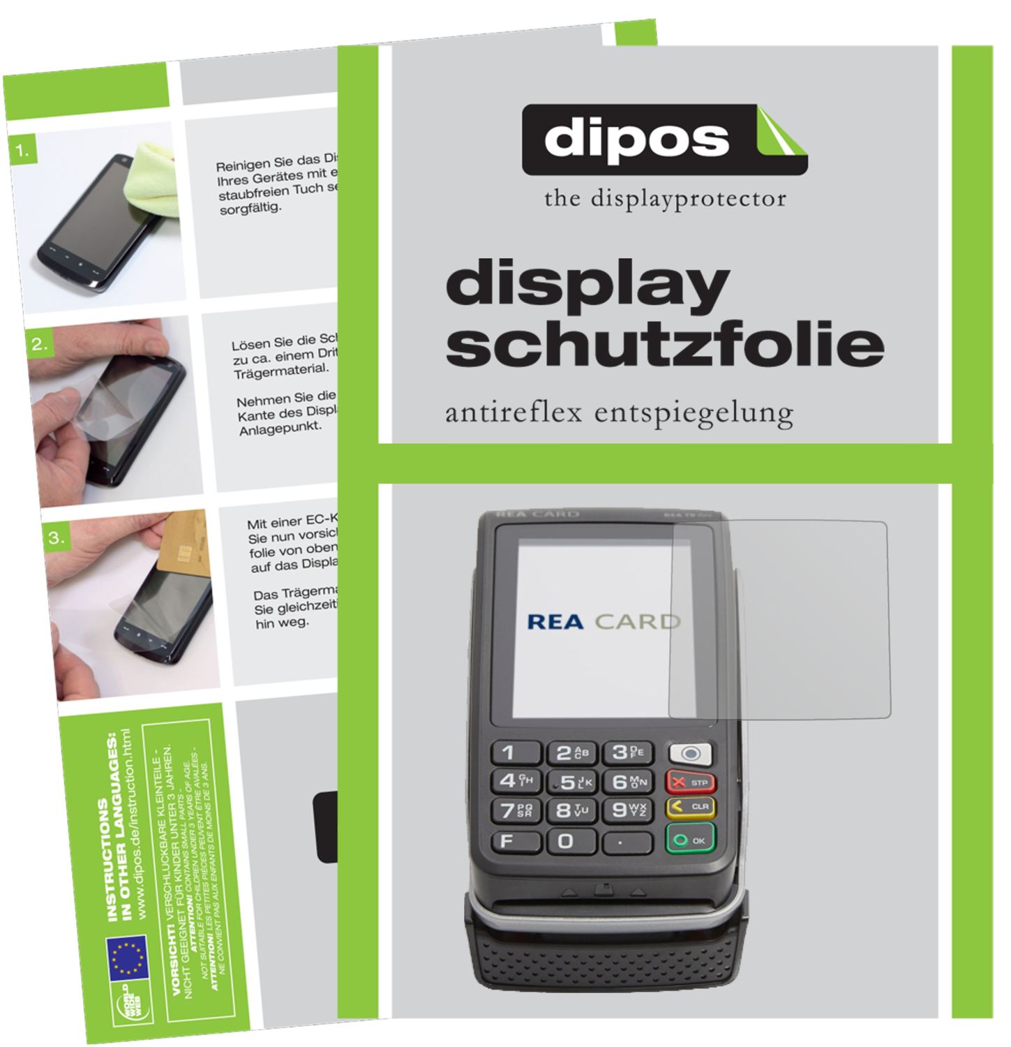 Matte Displayschutzfolie von dipos passend für REA CARD T9 flex Terminal, präziser Zuschnitt und blasenfrei montiert