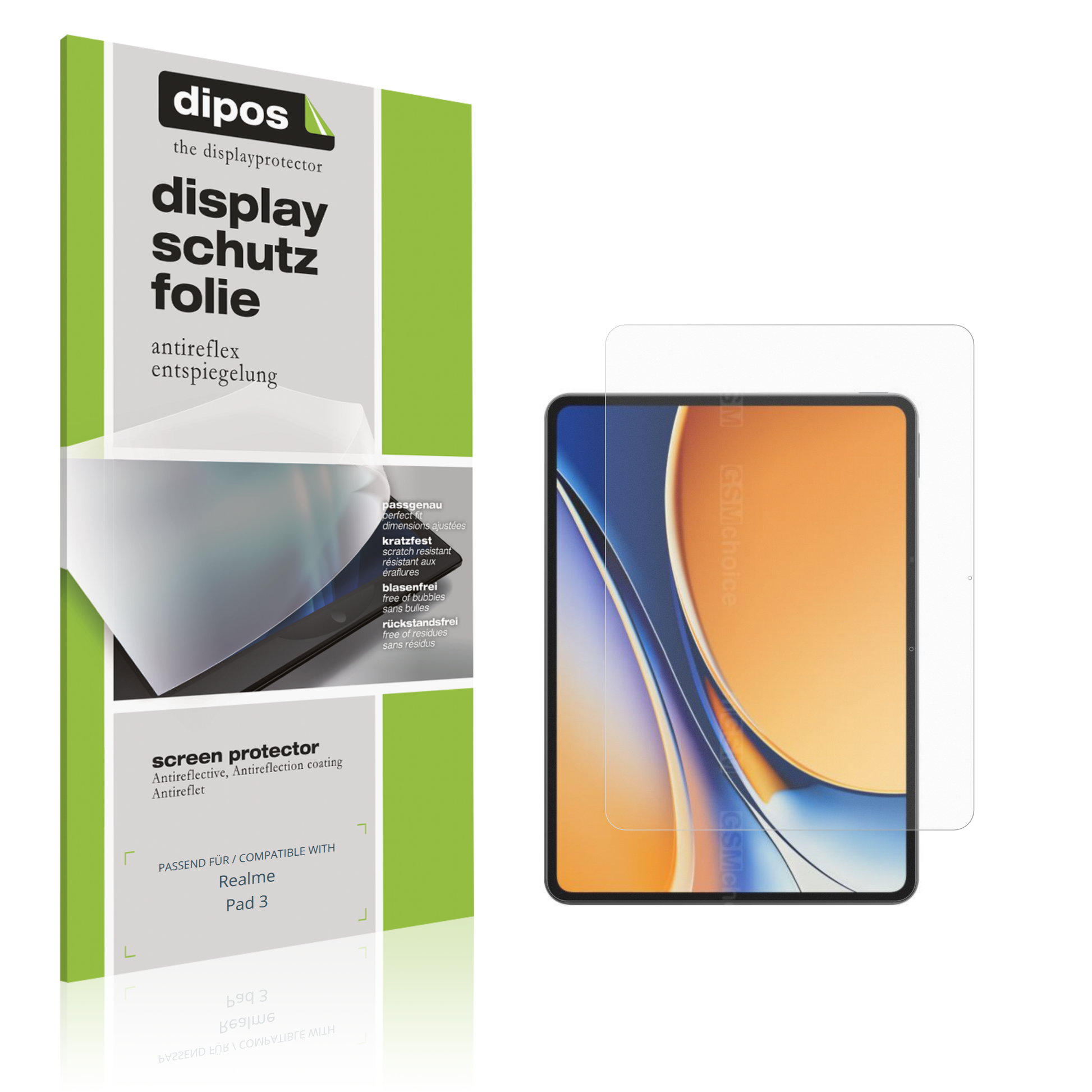 Matte Displayschutzfolie von dipos passend für Realme Pad 3, präziser Zuschnitt und blasenfrei montiert