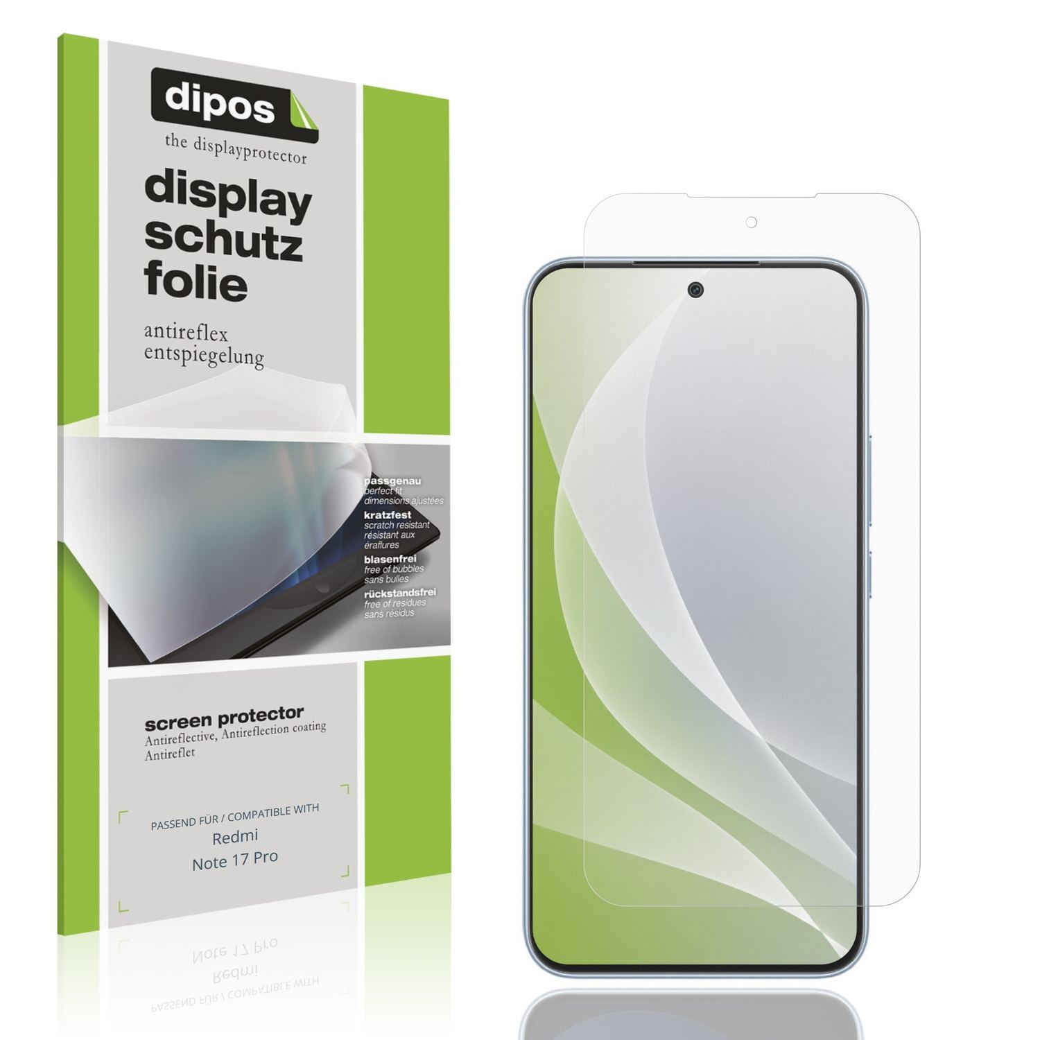 Matte Displayschutzfolie von dipos passend für Redmi Note 17 Pro, präziser Zuschnitt und blasenfrei montiert