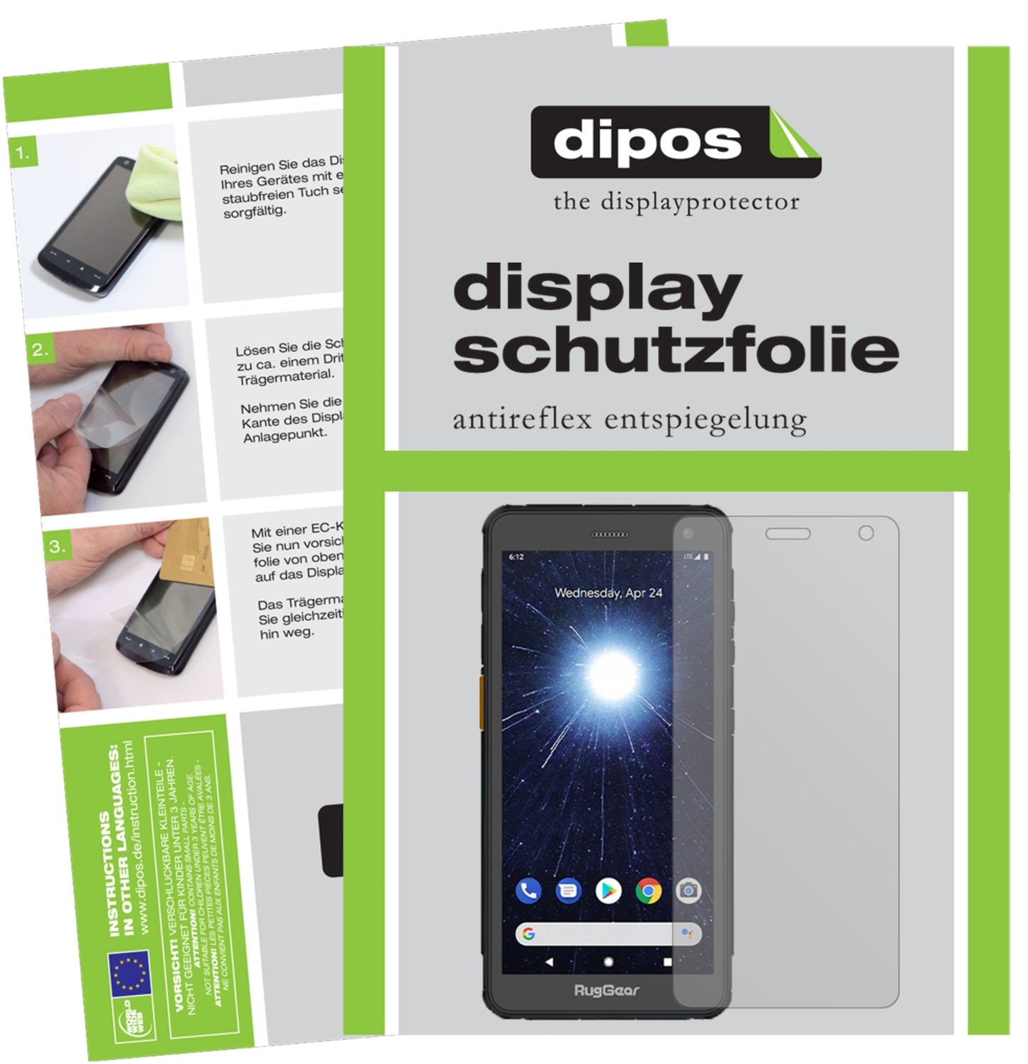 Matte Displayschutzfolie von dipos passend für RugGear RG655, präziser Zuschnitt und blasenfrei montiert
