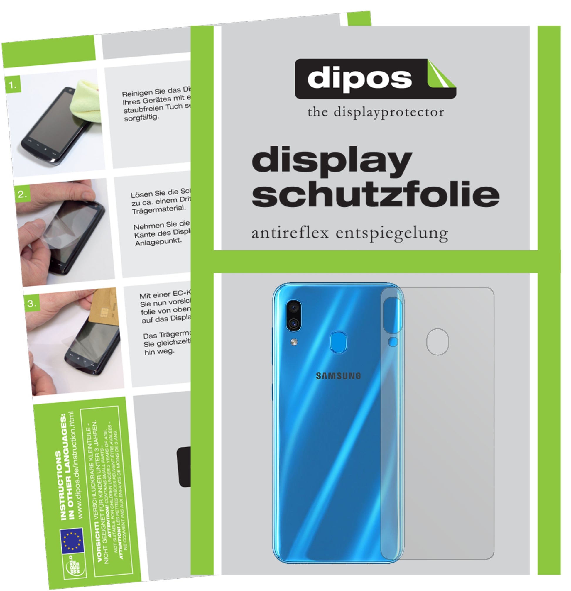 Matte Displayschutzfolie von dipos passend für Samsung Galaxy A30s Rückseite, präziser Zuschnitt und blasenfrei montiert