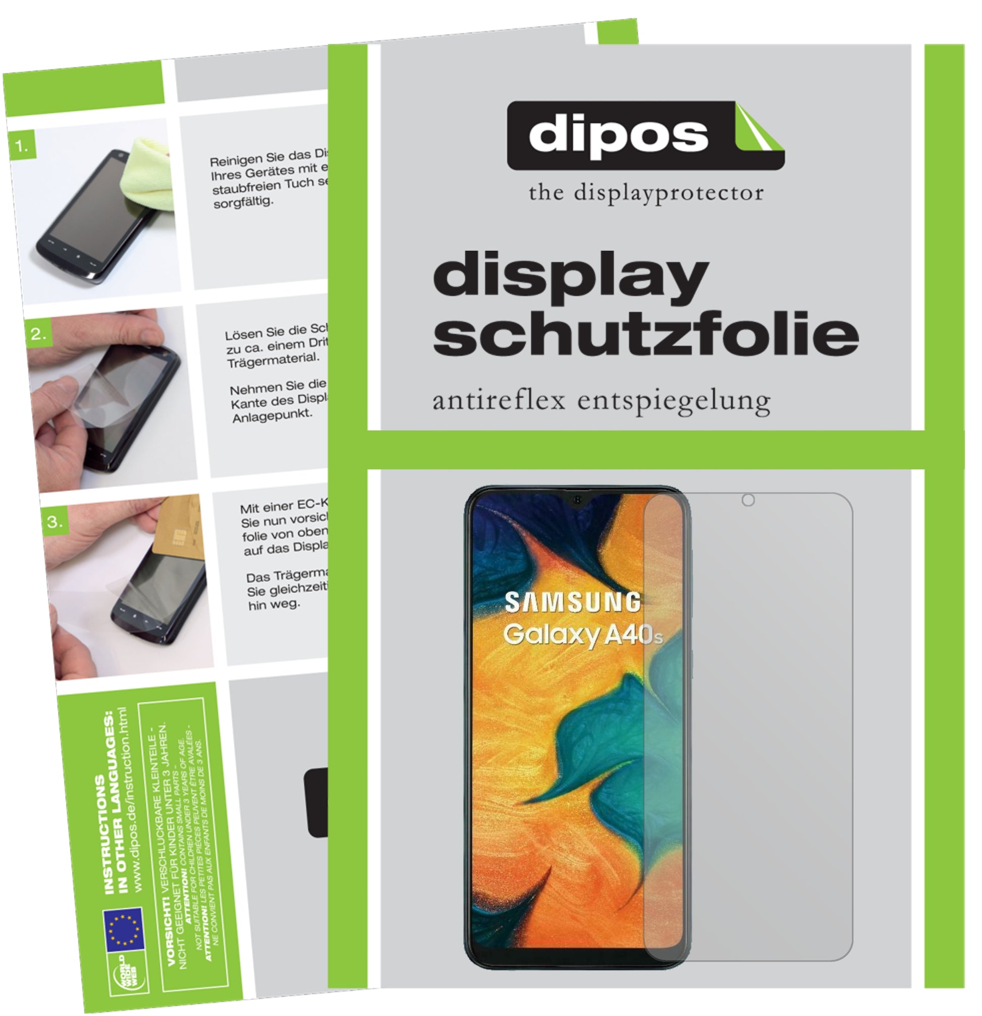 Matte Displayschutzfolie von dipos passend für Samsung Galaxy A40s, präziser Zuschnitt und blasenfrei montiert