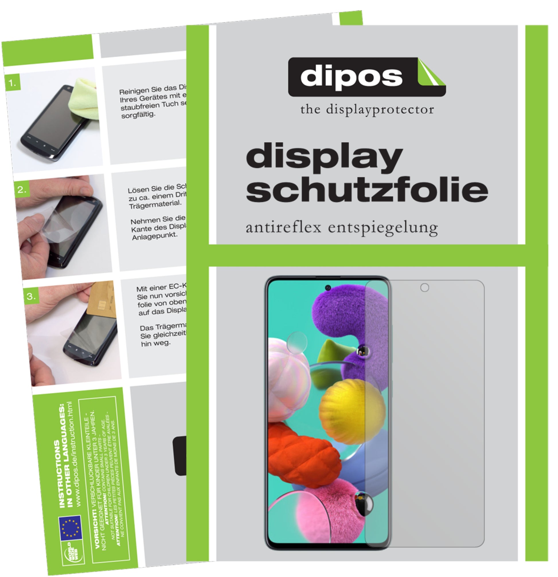 Matte Displayschutzfolie von dipos passend für Samsung Galaxy A71, präziser Zuschnitt und blasenfrei montiert