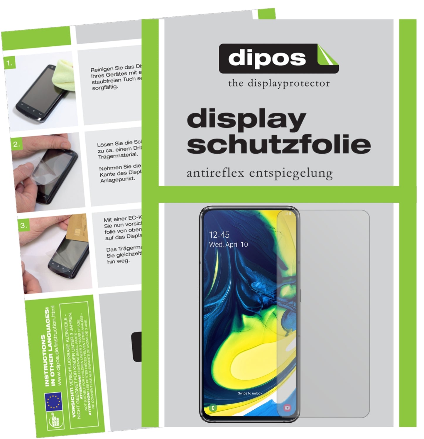 Matte Displayschutzfolie von dipos passend für Samsung Galaxy A80, präziser Zuschnitt und blasenfrei montiert