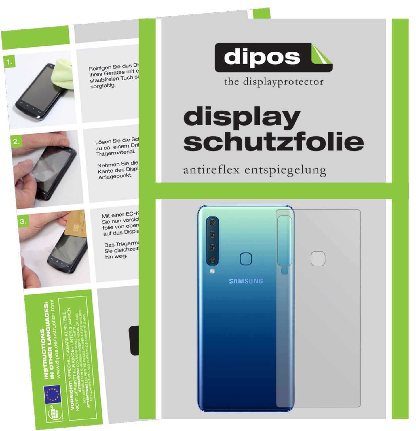 Matte Displayschutzfolie von dipos passend für Samsung Galaxy A9 (2018) Rückseite, präziser Zuschnitt und blasenfrei montiert