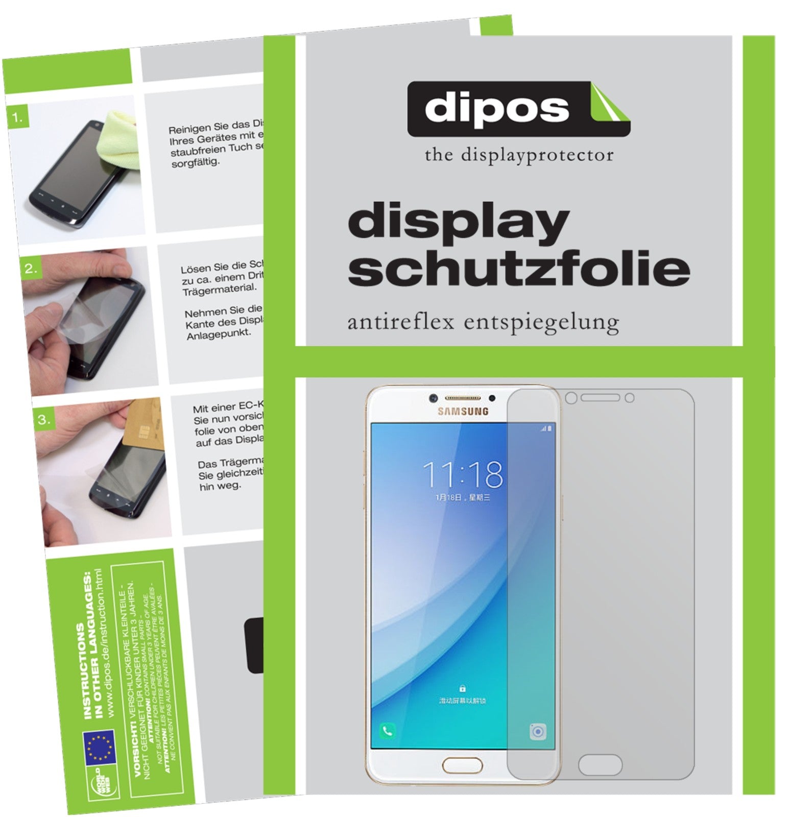 Matte Displayschutzfolie von dipos passend für Samsung Galaxy C7 Pro, präziser Zuschnitt und blasenfrei montiert