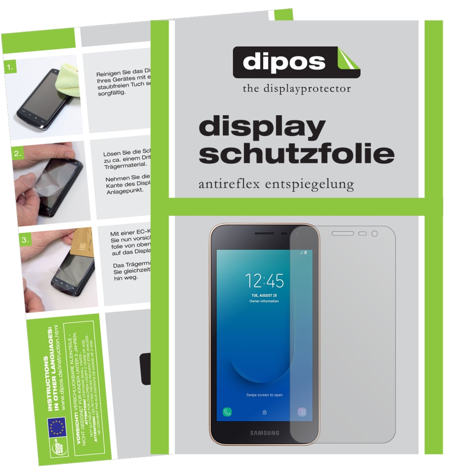 Matte Displayschutzfolie von dipos passend für Samsung Galaxy J2 Core (2018), präziser Zuschnitt und blasenfrei montiert