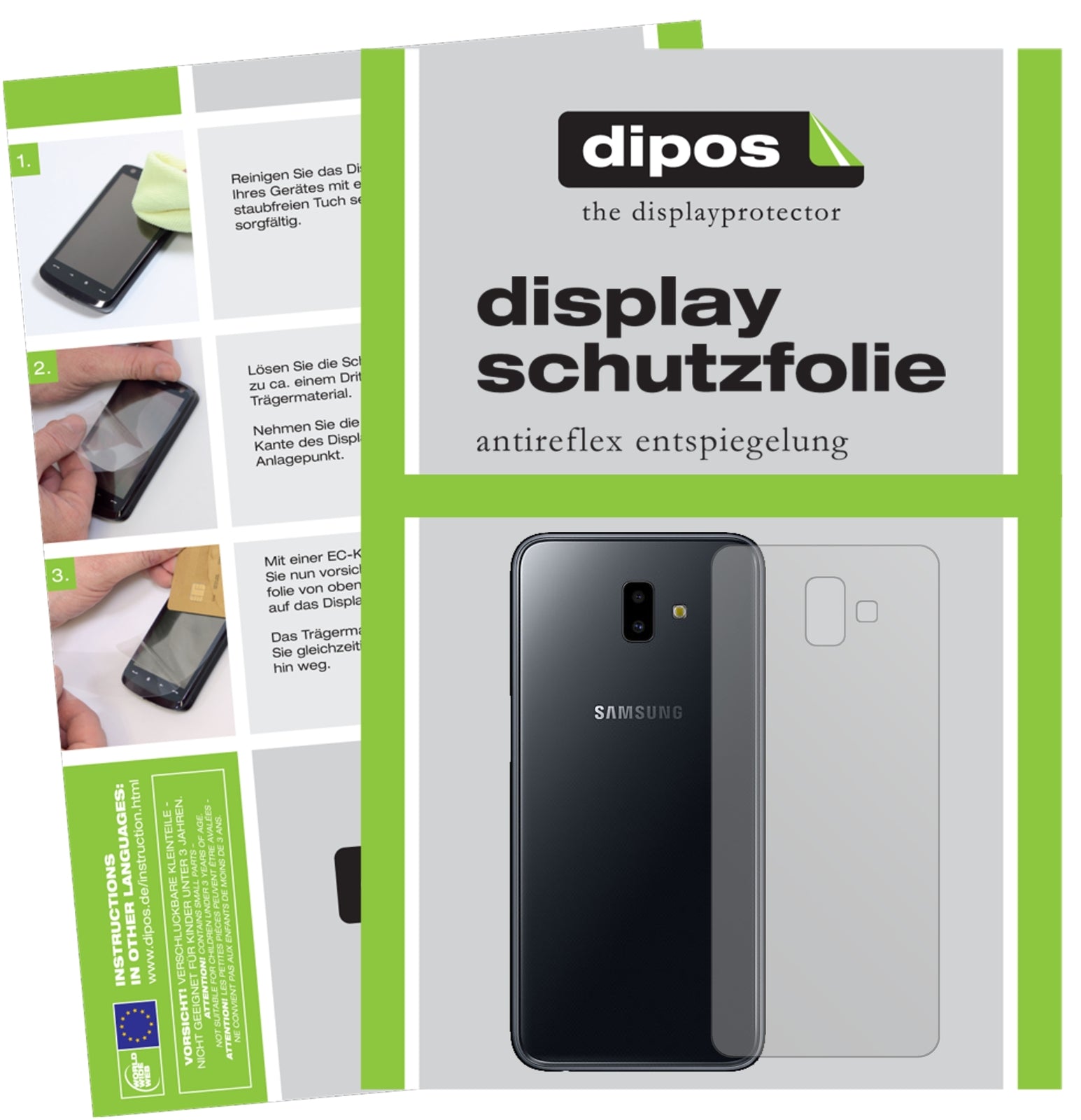 Matte Displayschutzfolie von dipos passend für Samsung Galaxy J6 Plus (2018) Rückseite, präziser Zuschnitt und blasenfrei montiert