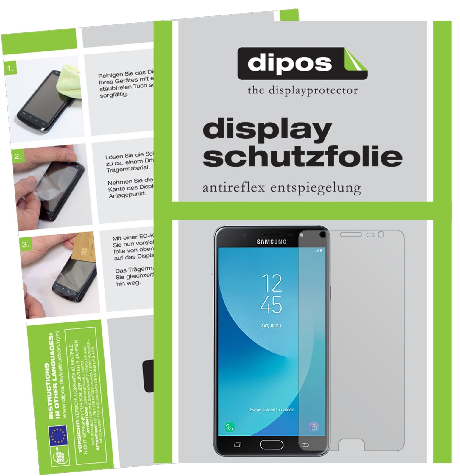 Matte Displayschutzfolie von dipos passend für Samsung Galaxy J7 Max, präziser Zuschnitt und blasenfrei montiert