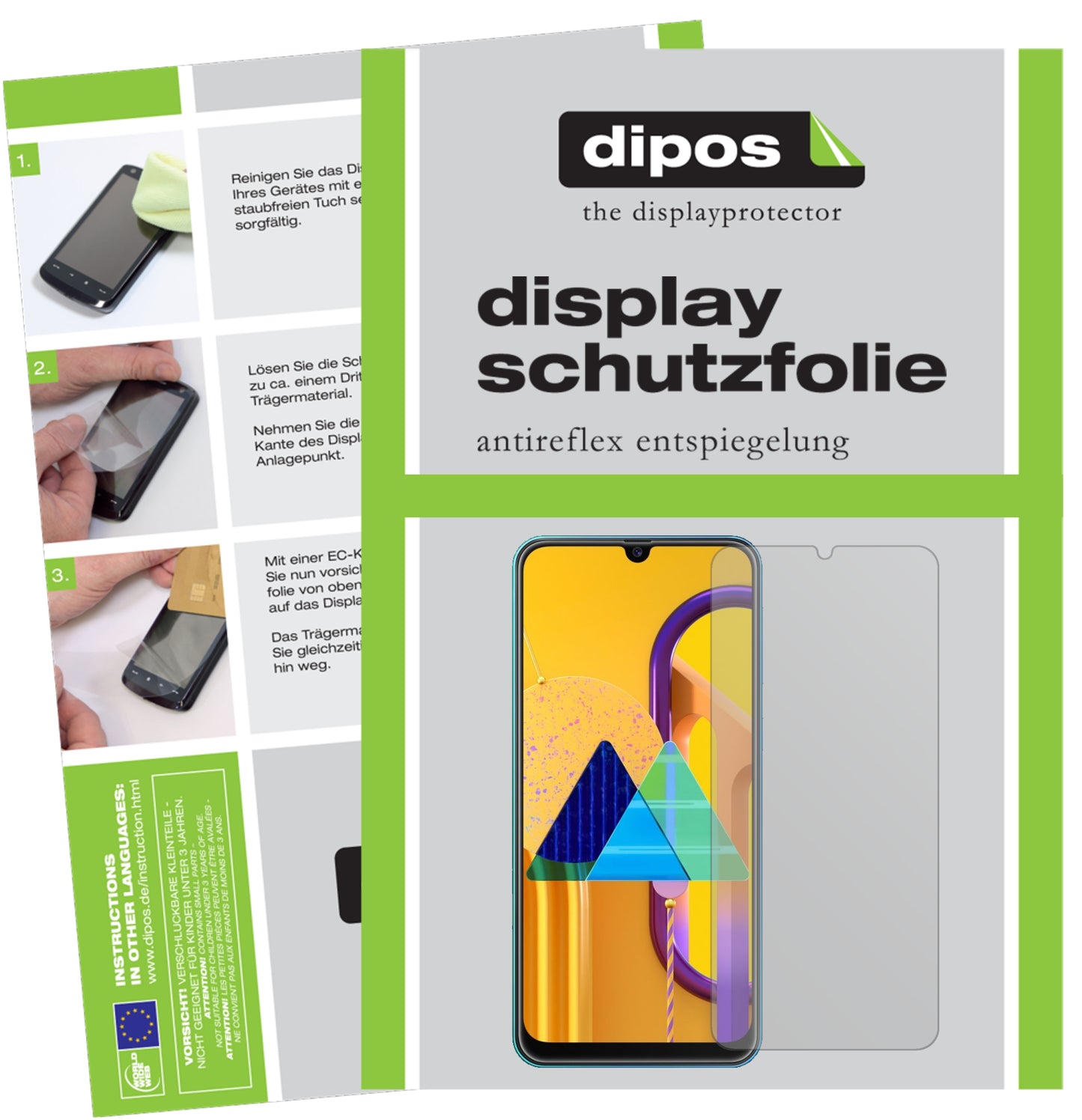 Matte Displayschutzfolie von dipos passend für Samsung Galaxy M21, präziser Zuschnitt und blasenfrei montiert