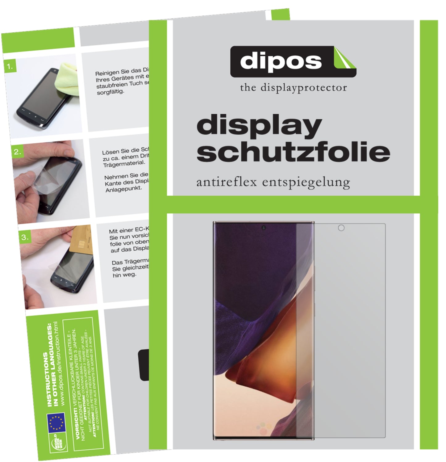 Matte Displayschutzfolie von dipos passend für Samsung Galaxy Note 20, präziser Zuschnitt und blasenfrei montiert