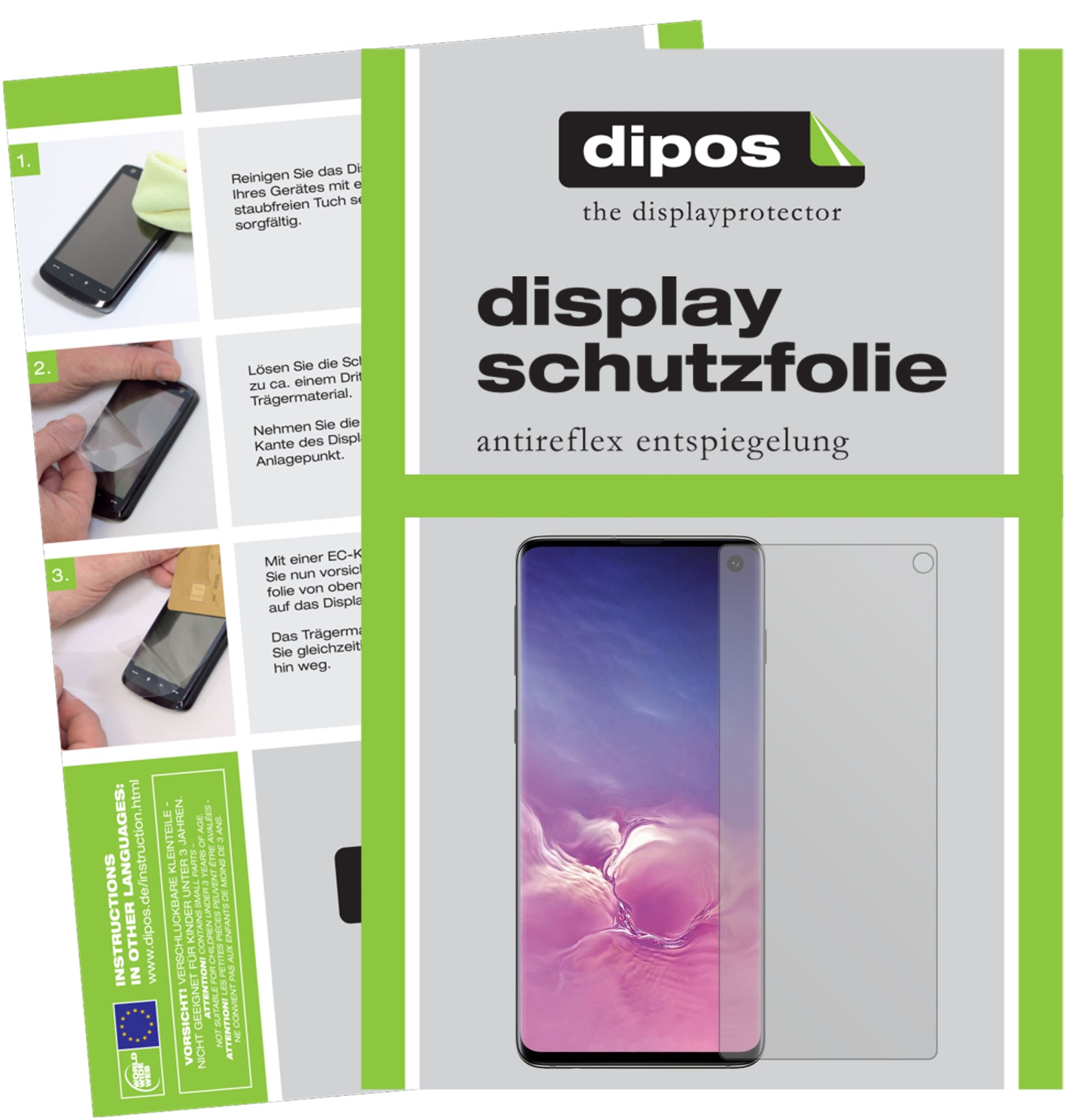 Matte Displayschutzfolie von dipos passend für Samsung Galaxy S10, präziser Zuschnitt und blasenfrei montiert