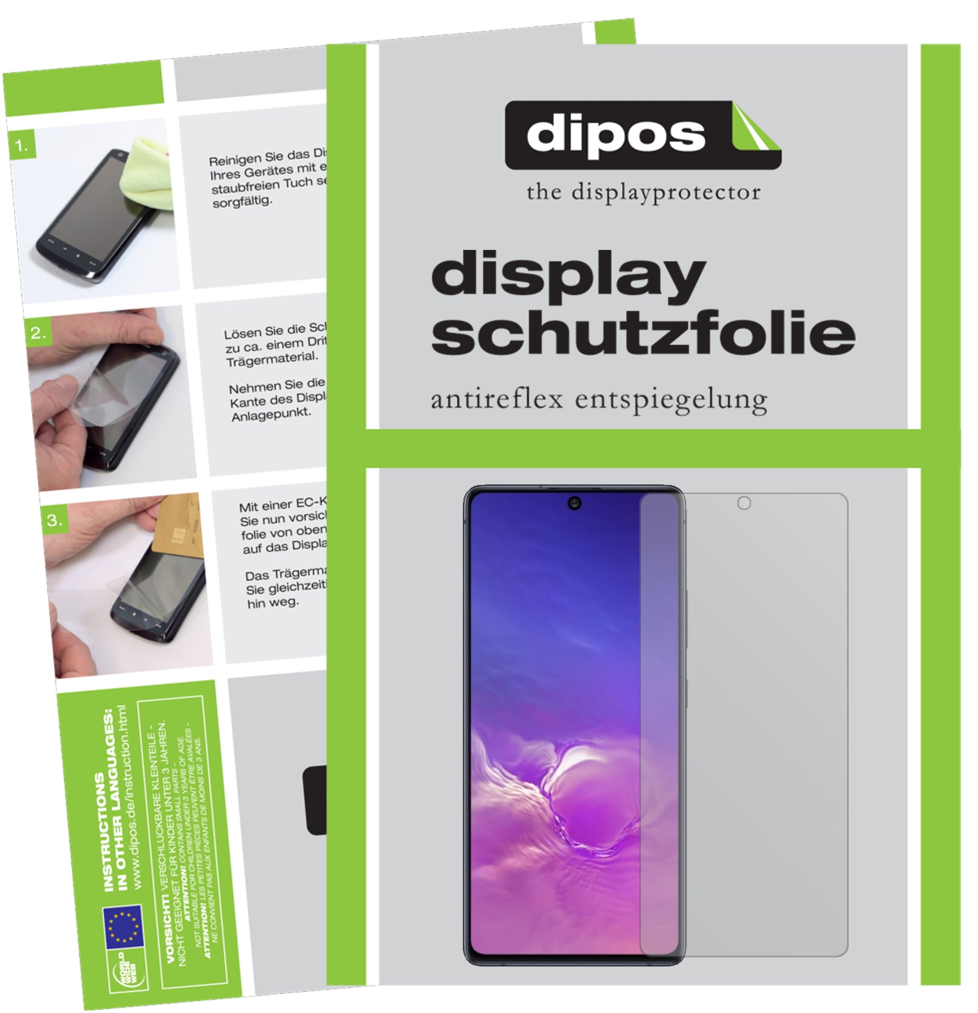 Matte Displayschutzfolie von dipos passend für Samsung Galaxy S10 Lite, präziser Zuschnitt und blasenfrei montiert