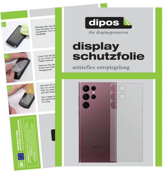Matte Displayschutzfolie von dipos passend für Samsung Galaxy S22 Ultra Rückseite, präziser Zuschnitt und blasenfrei montiert