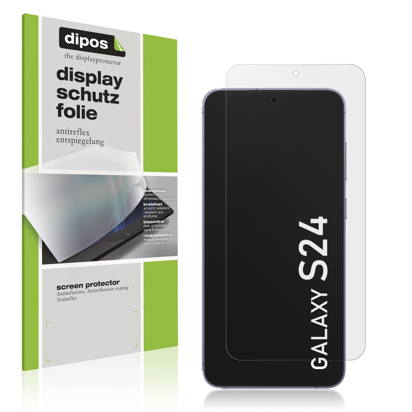 Matte Displayschutzfolie von dipos passend für Samsung Galaxy S24, präziser Zuschnitt und blasenfrei montiert