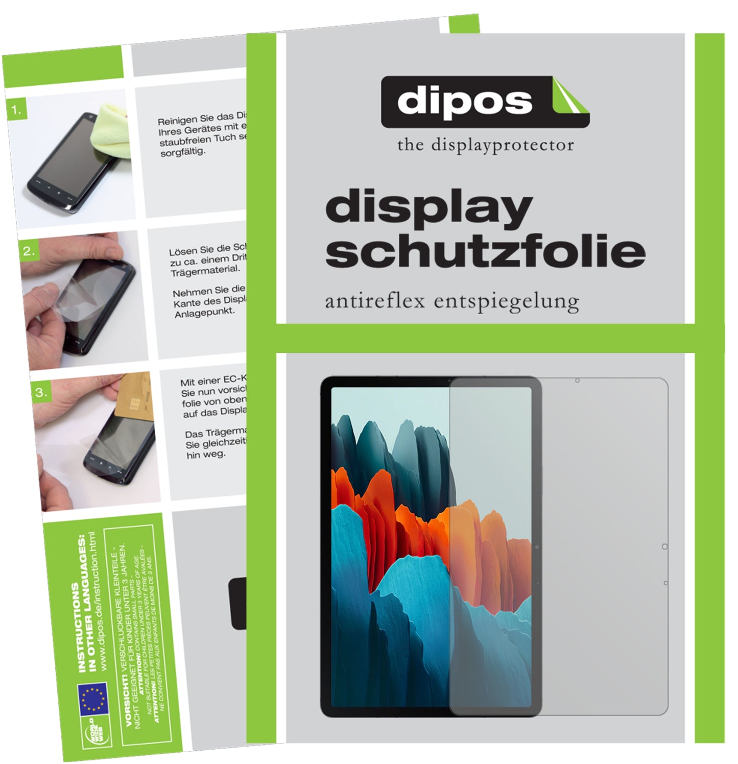 Matte Displayschutzfolie von dipos passend für Samsung Galaxy Tab S7, präziser Zuschnitt und blasenfrei montiert