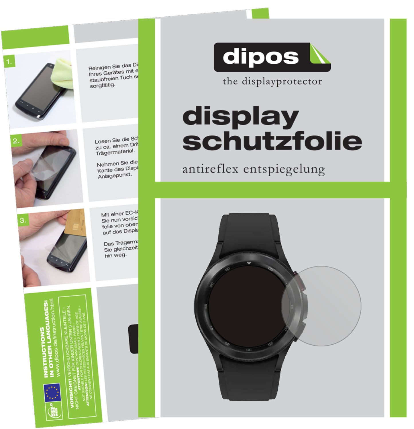 Matte Displayschutzfolie von dipos passend für Samsung Galaxy Watch 4 Classic (42 mm), präziser Zuschnitt und blasenfrei montiert