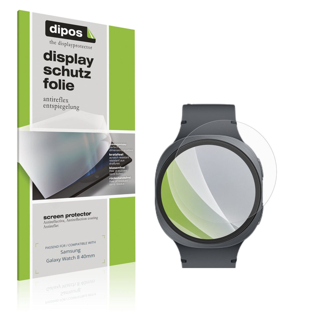 Matte Displayschutzfolie von dipos passend für Samsung Galaxy Watch 8 40mm, präziser Zuschnitt und blasenfrei montiert