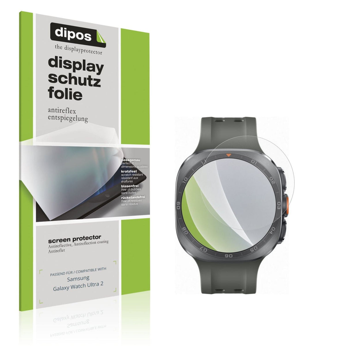 Matte Displayschutzfolie von dipos passend für Samsung Galaxy Watch Ultra 2, präziser Zuschnitt und blasenfrei montiert