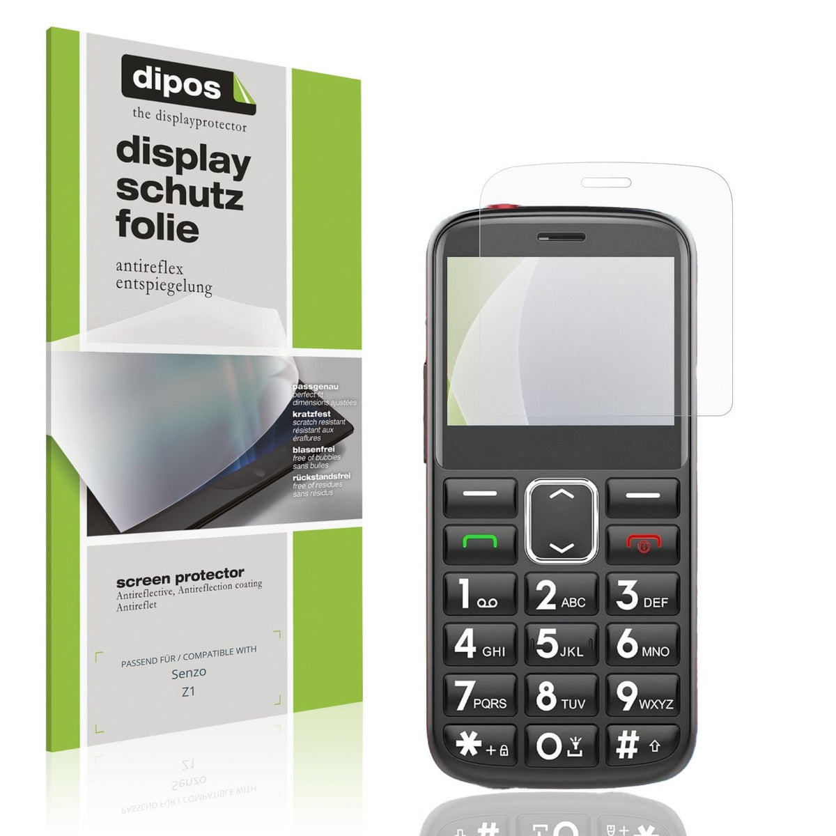 Matte Displayschutzfolie von dipos passend für Senzo Z1, präziser Zuschnitt und blasenfrei montiert
