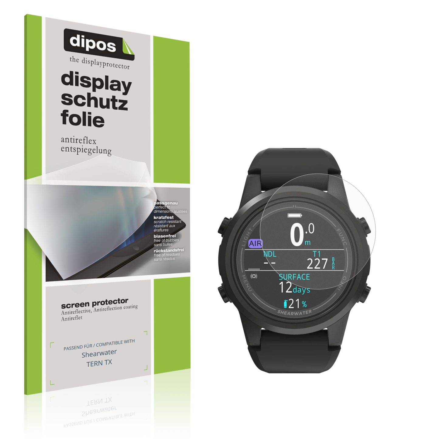 Matte Displayschutzfolie von dipos passend für Shearwater TERN TX, präziser Zuschnitt und blasenfrei montiert