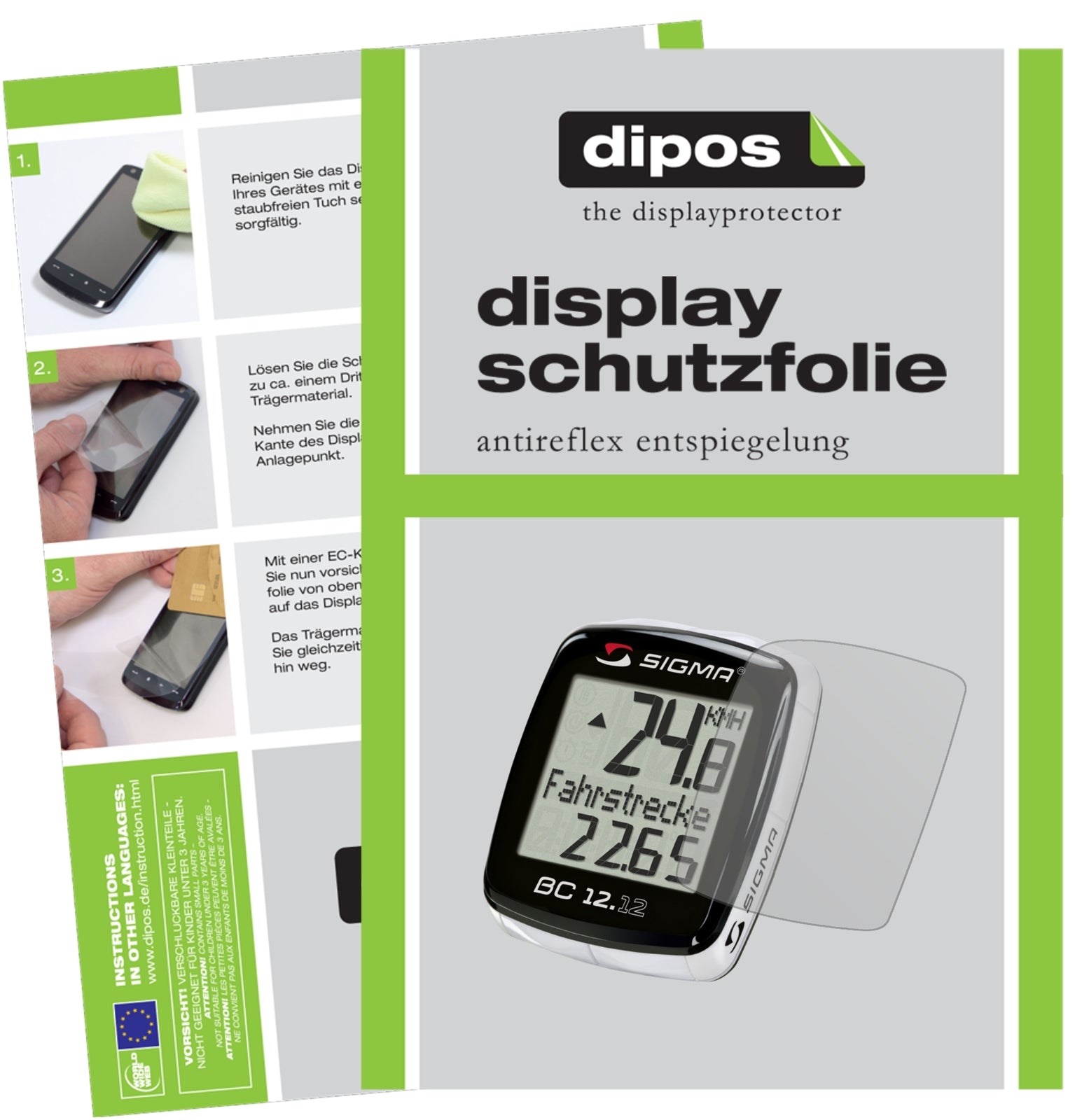 Matte Displayschutzfolie von dipos passend für Sigma BC 12.12, präziser Zuschnitt und blasenfrei montiert
