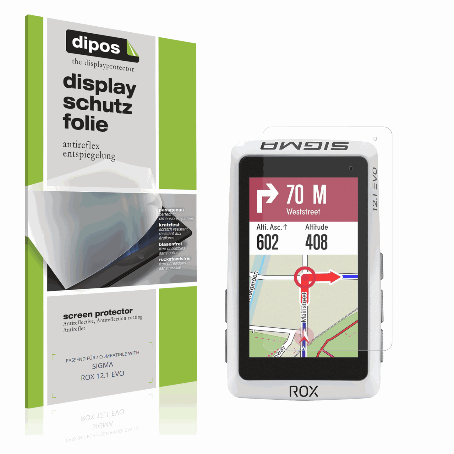 Matte Displayschutzfolie von dipos passend für SIGMA ROX 12.1 EVO, präziser Zuschnitt und blasenfrei montiert