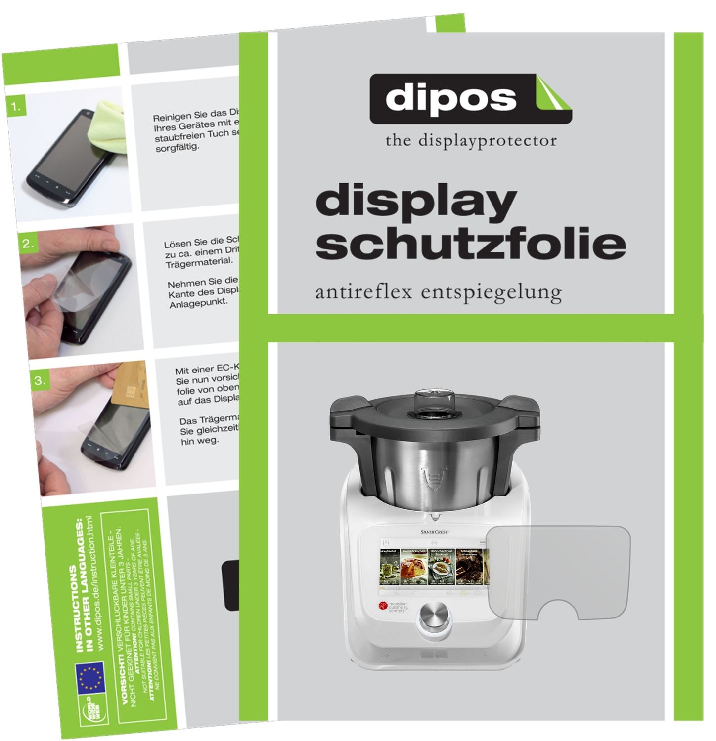 Matte Displayschutzfolie von dipos passend für SilverCrest Monsieur Cuisine Connect, präziser Zuschnitt und blasenfrei montiert