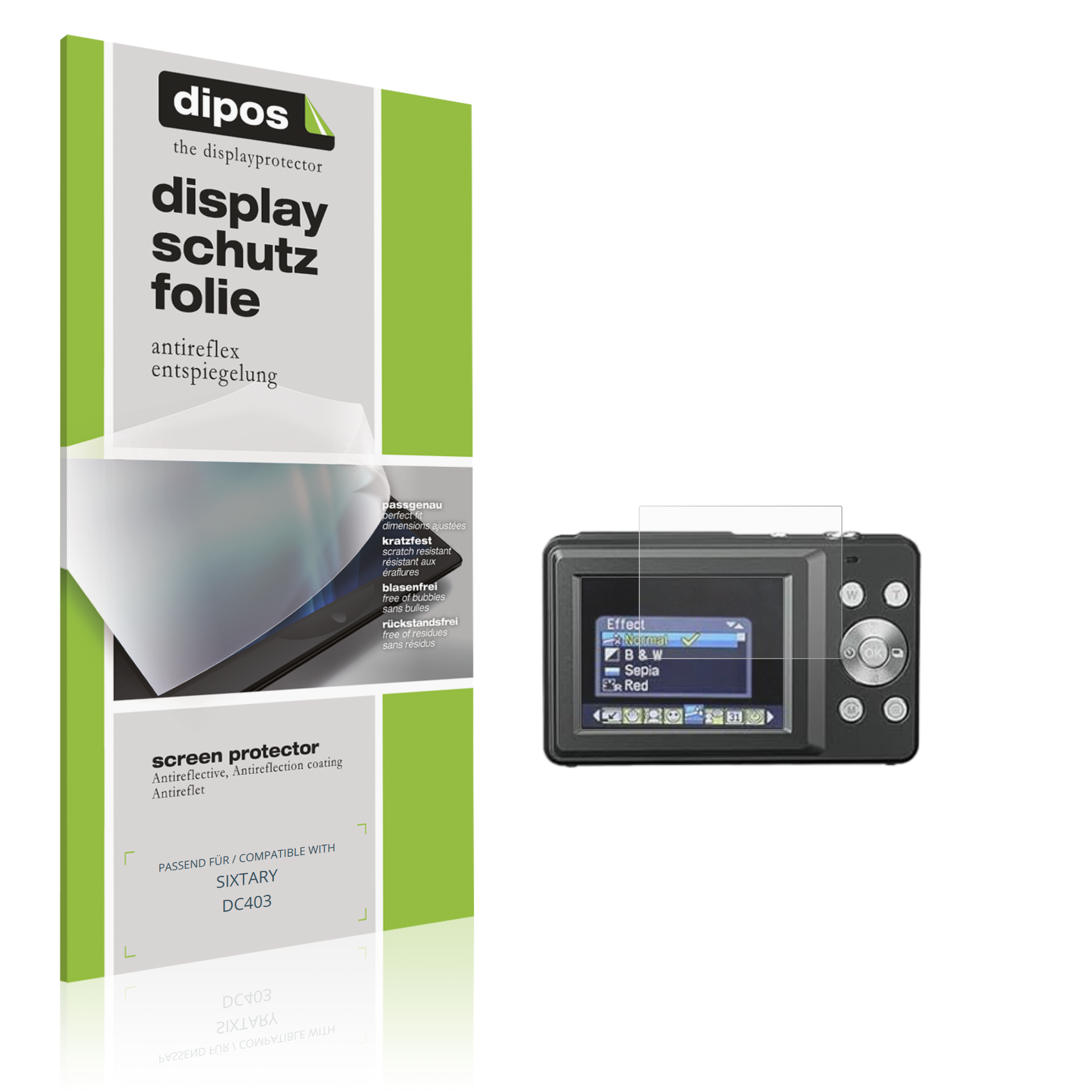 Matte Displayschutzfolie von dipos passend für SIXTARY DC403, präziser Zuschnitt und blasenfrei montiert