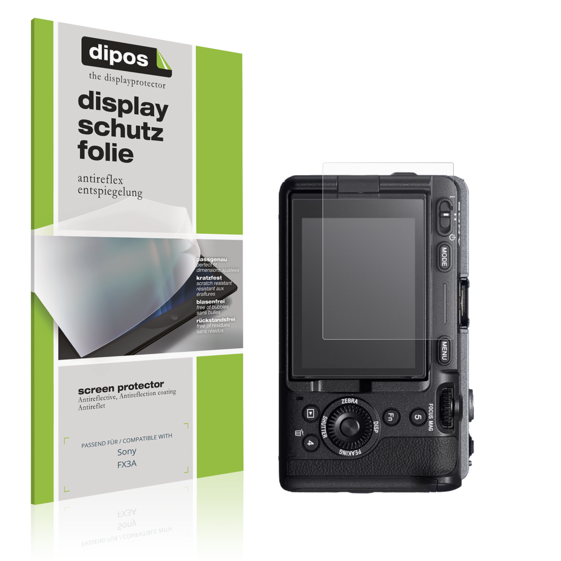 Matte Displayschutzfolie von dipos passend für Sony FX3A, präziser Zuschnitt und blasenfrei montiert